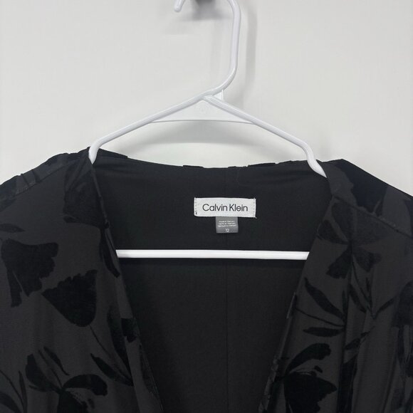 Calvin Klein Womens Black Velvet Mini Burnout Sheath Dress Size 12 Floral - Picture 4 of 12